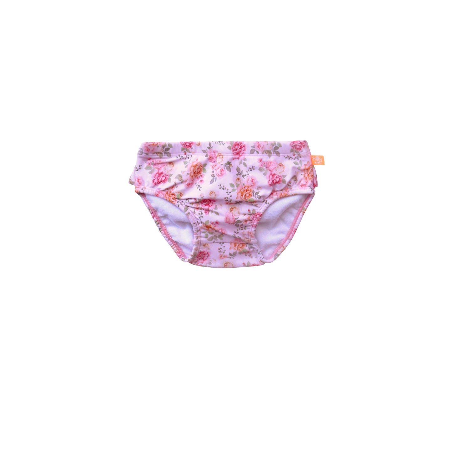 Floral-patterned baby diaper on a white background