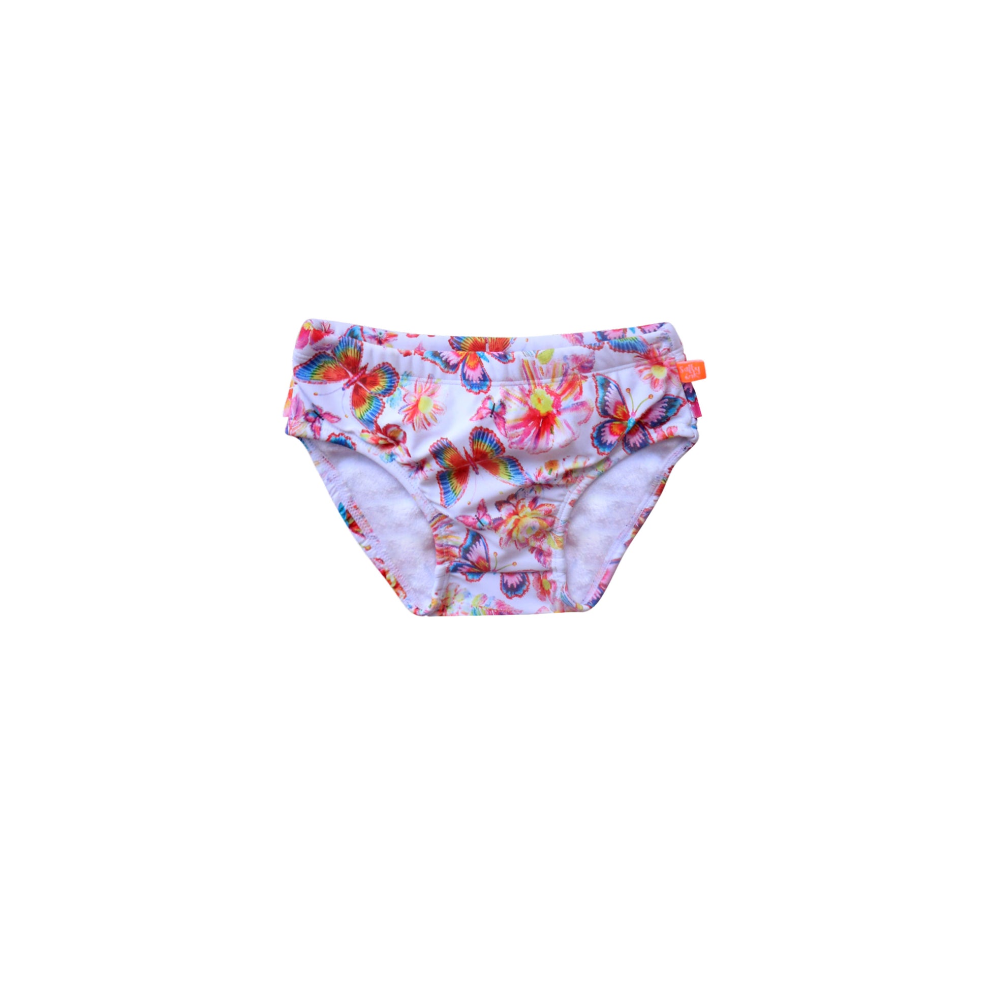 Floral-patterned baby diaper on a white background