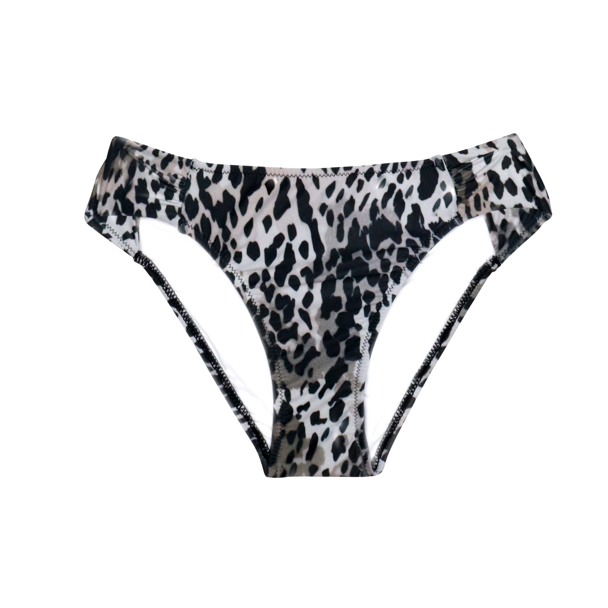Leopard print bikini bottom on a white background