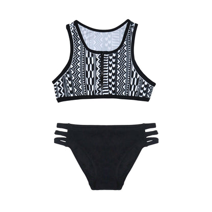 1158 Summer Blk Geo Crop Bikini - Salty Ink